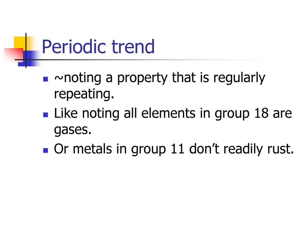 Periodic trend ~noting a property that is regularly repeating.