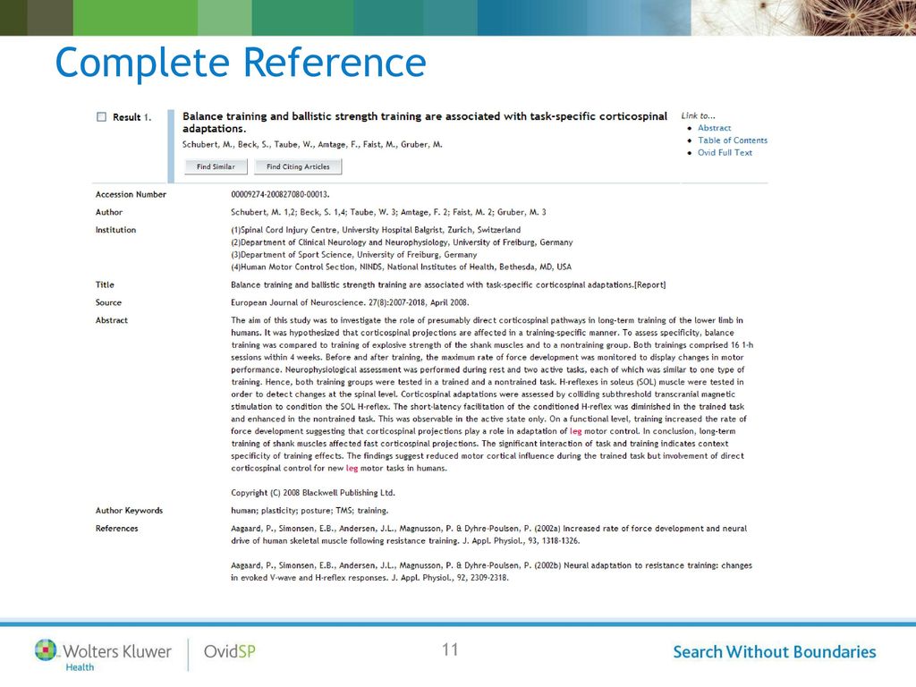 Complete Reference Say: here we can view all the bibliographic details of a reference, often including the references section.