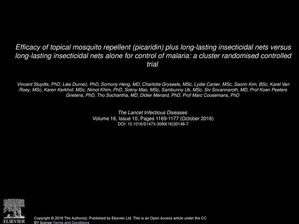 Efficacy of topical mosquito repellent (picaridin) plus long-lasting insecticidal nets versus long-lasting insecticidal nets alone for control of malaria: a cluster randomised controlled trial