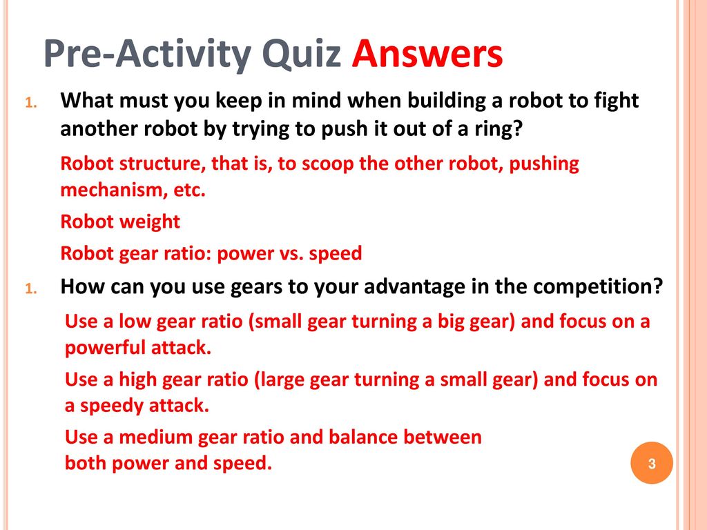 Pre-Activity Quiz Answers