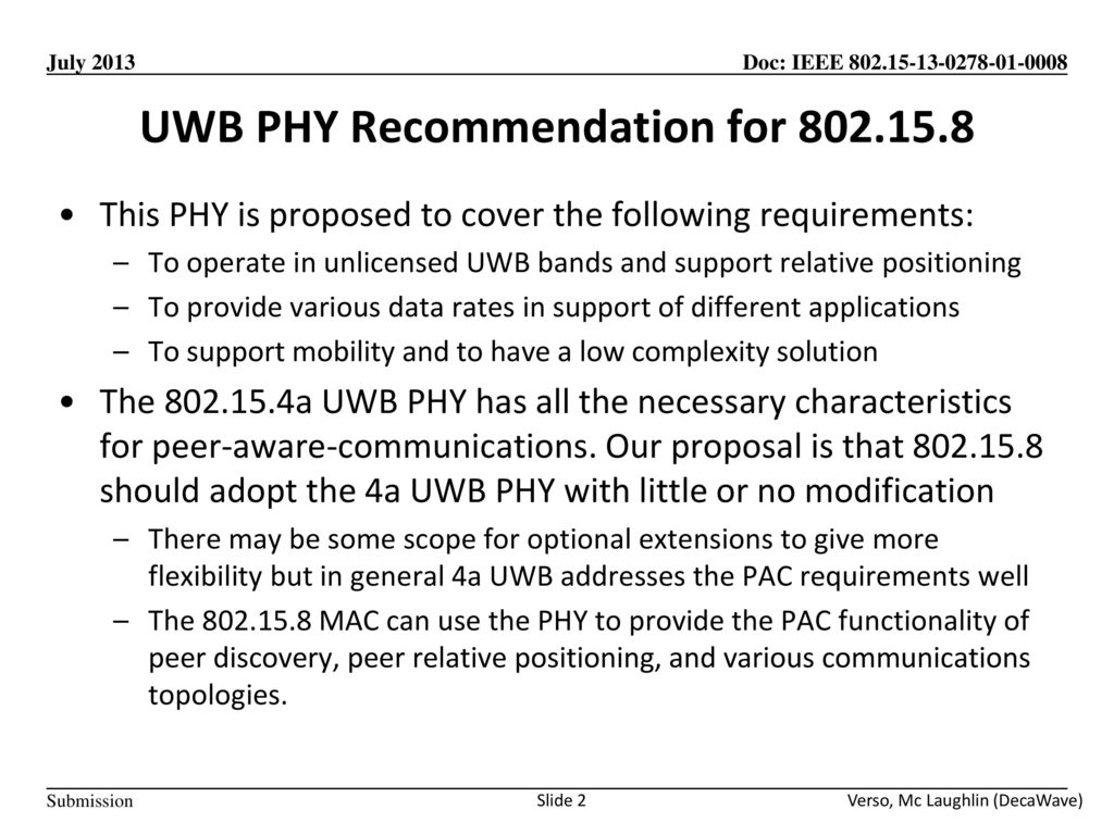 UWB PHY Recommendation for