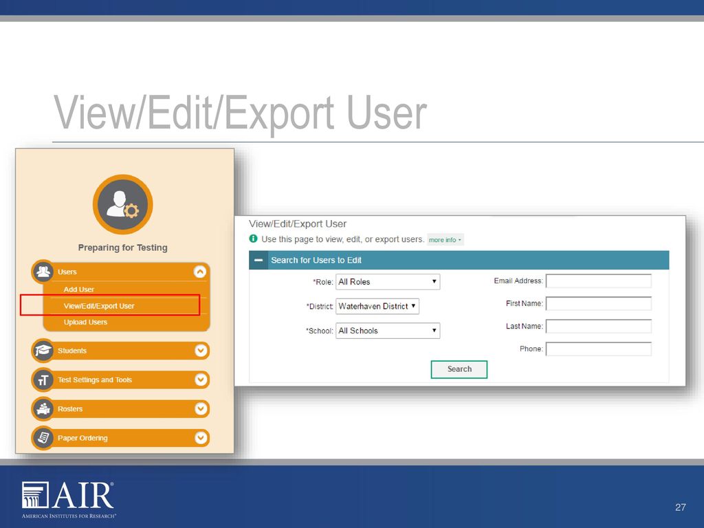 View/Edit/Export User