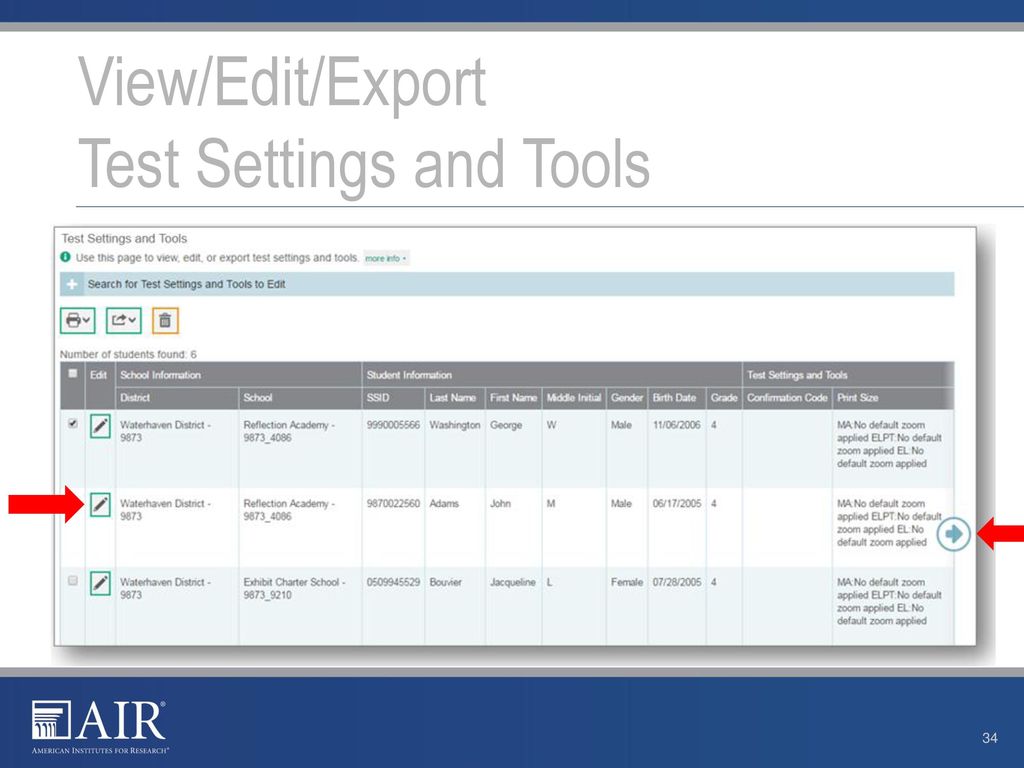 View/Edit/Export Test Settings and Tools