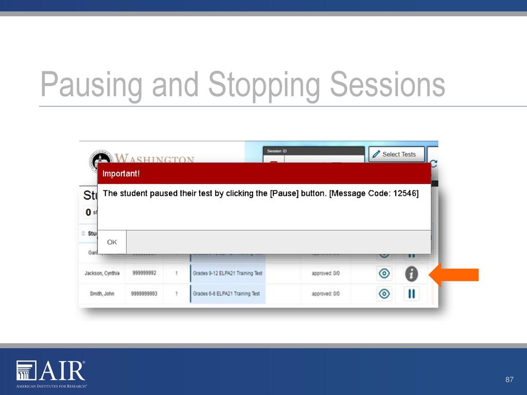 Pausing and Stopping Sessions