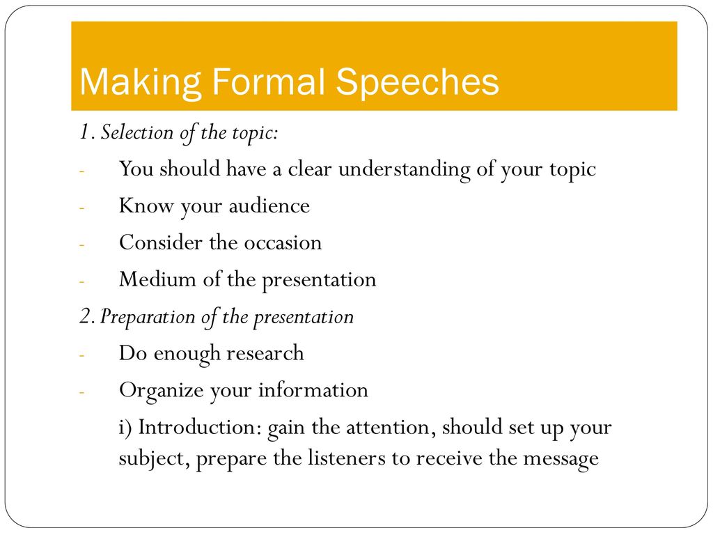 subjects for oral presentations