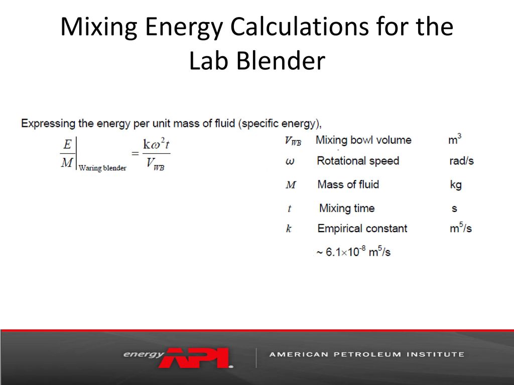 Mixing Energy Calculations for the Lab Blender