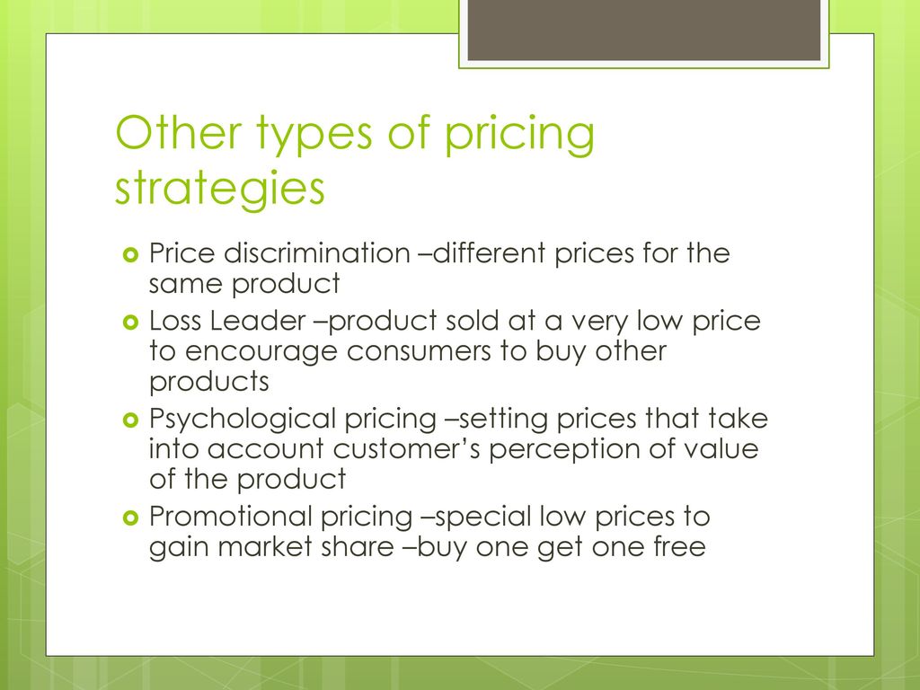 Other types of pricing strategies