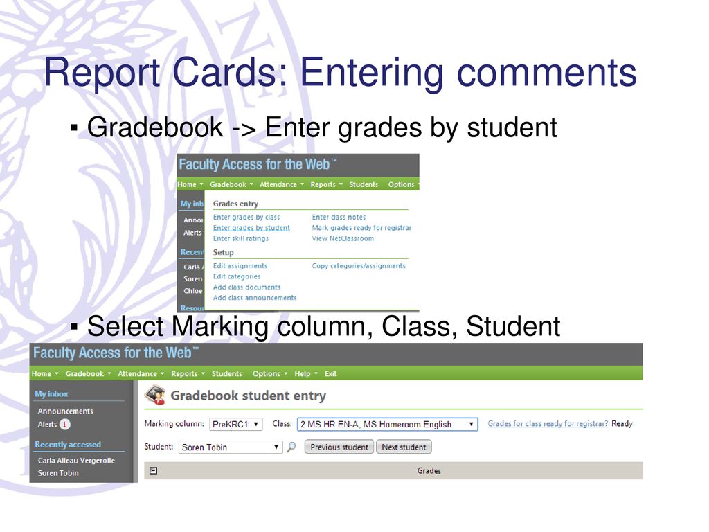Report Cards: Entering comments