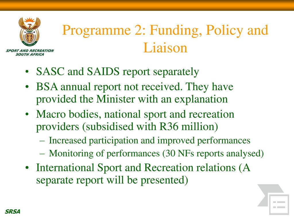 Programme 2: Funding, Policy and Liaison