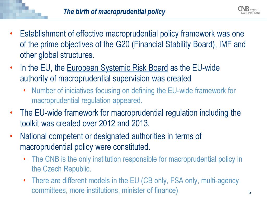 Macroprudential policy and instruments: Setting counter-cyclical capital  buffers in converging economies Jan Frait Executive Director Financial  Stability. - ppt download