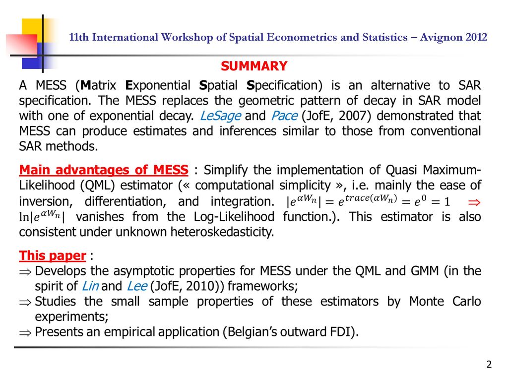Large and small sample properties of the mess specification ppt download