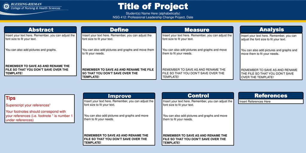 Title of Project References Tips Abstract Define Measure Analysis