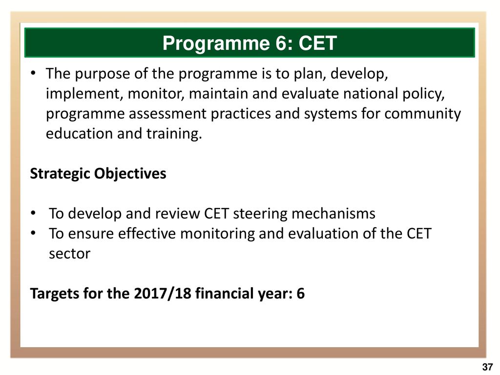 Programme 6: CET