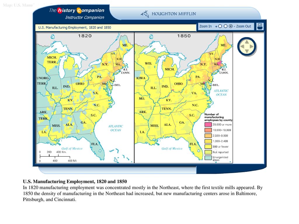 Map: U.S. Manufacturing Employment, 1820 and 1850