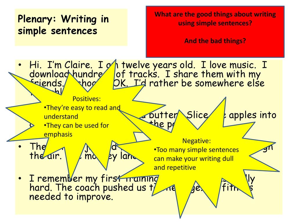 Plenary: Writing in simple sentences