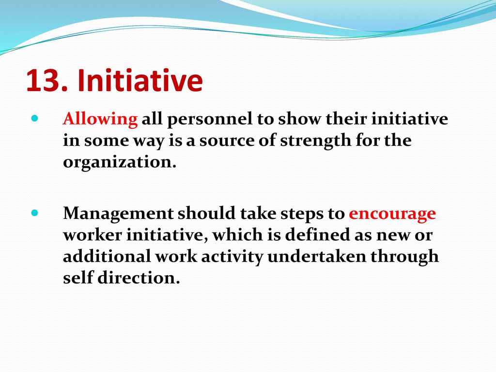 13. Initiative Allowing all personnel to show their initiative in some way is a source of strength for the organization.