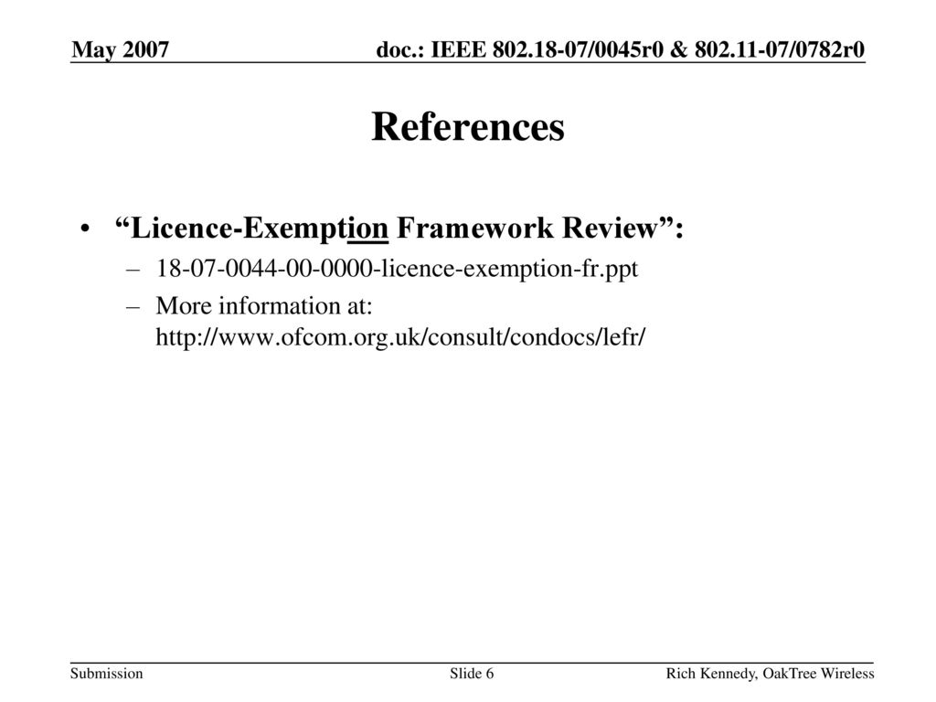 References Licence-Exemption Framework Review :