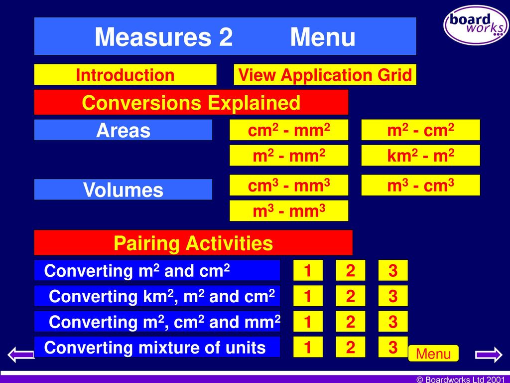 Measures and Units 2 Areas and Volumes mm 2 km 2 m3 ? cm 2 mm 2 cm