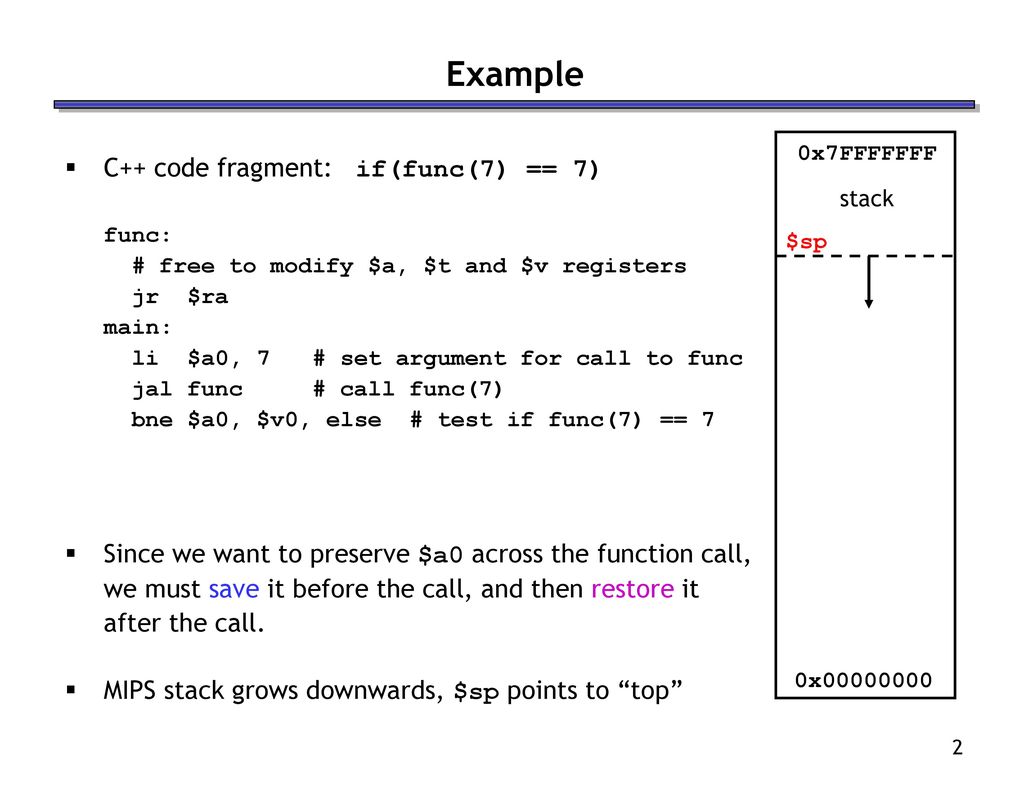 Function calls in mips to call a function jal func ppt download