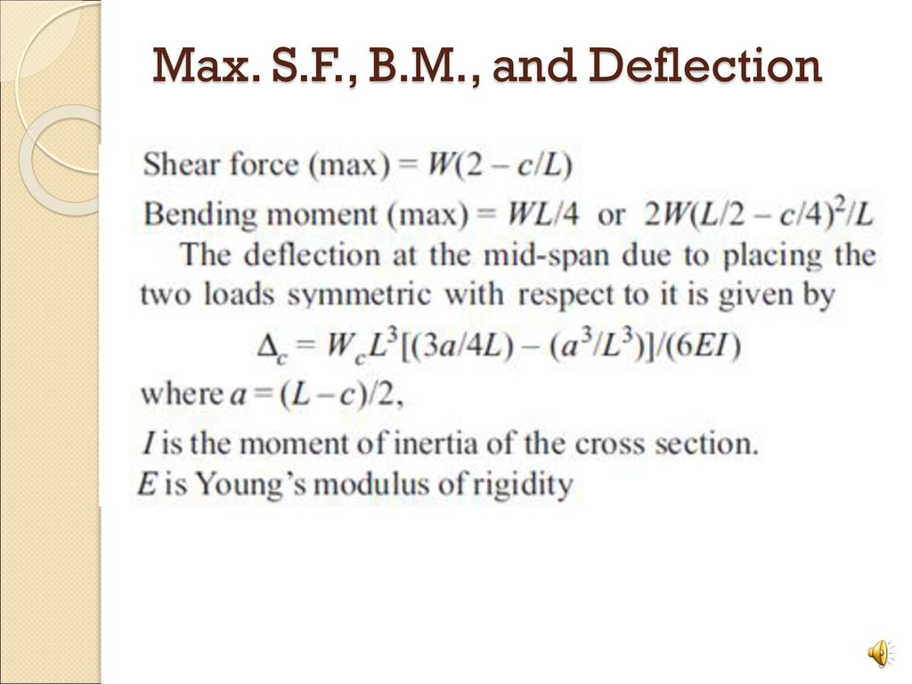 Max. S.F., B.M., and Deflection