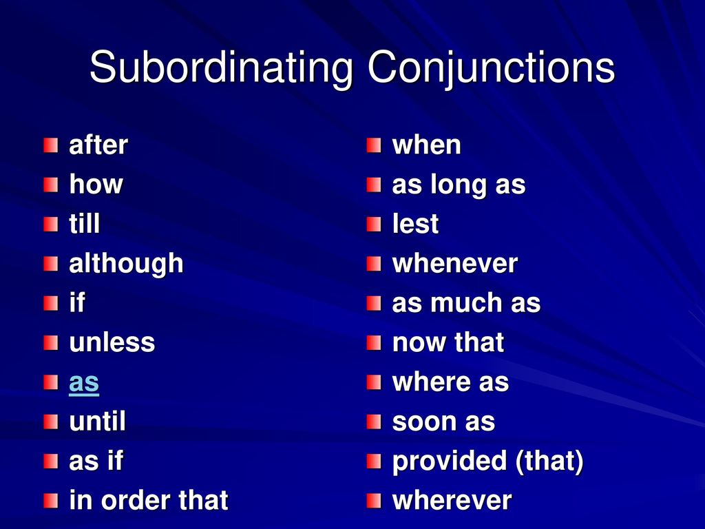 Subordinating conjunctions. Subordinate conjunctions. Subordinating conjunctions examples. As long as provided that providing that unless правило. Basic conjunctions.