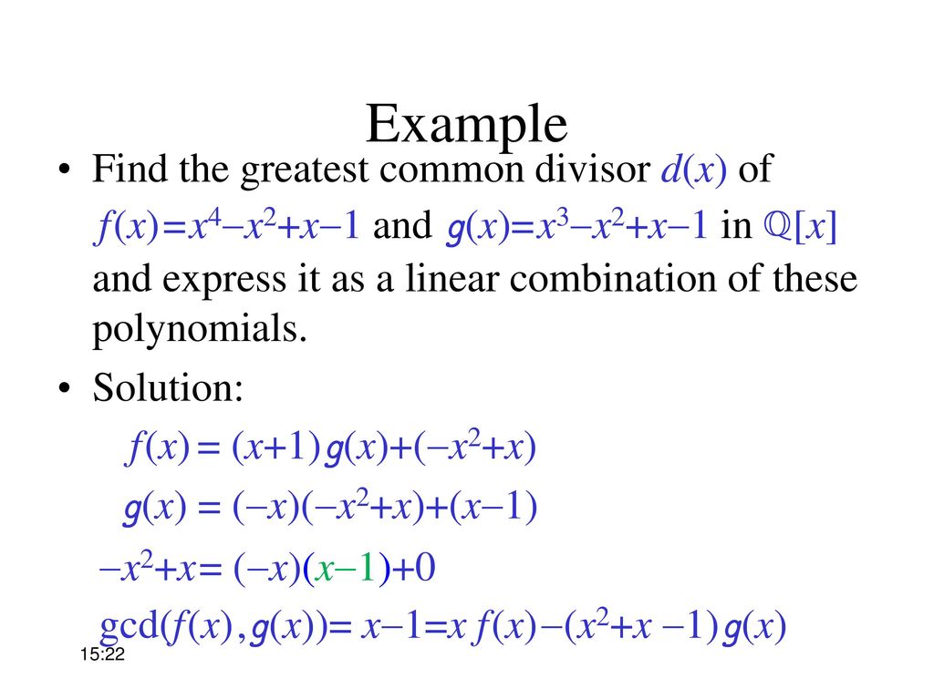 Polynomial Let R Be A Ring A Polynomial Over R Is An Expression Of The Form F X A0 A1x x2 Anxn Where The Ai R Called The Coefficients Ppt Download