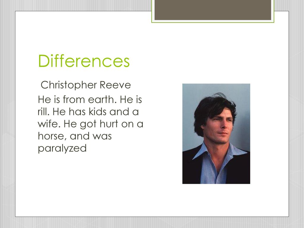 Differences Christopher Reeve He is from earth. He is rill.