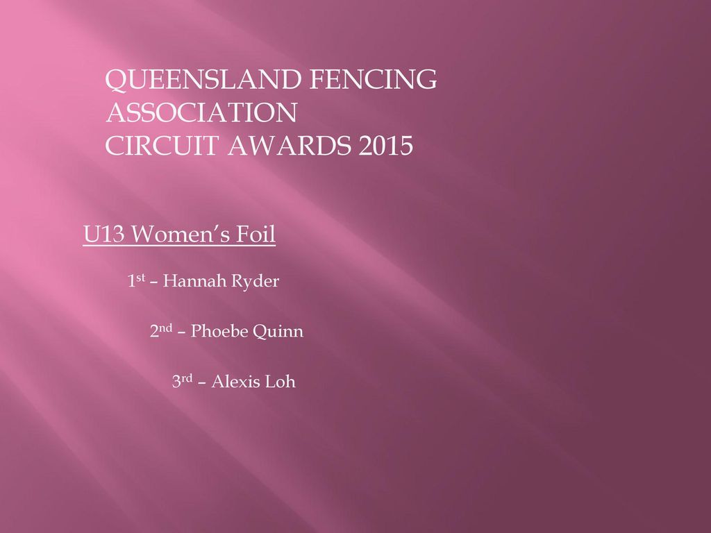 QUEENSLAND FENCING ASSOCIATION CIRCUIT AWARDS 2015