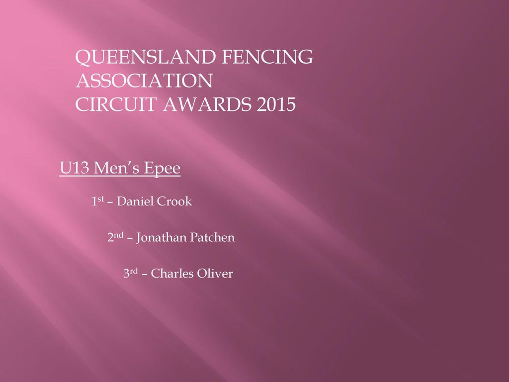 QUEENSLAND FENCING ASSOCIATION CIRCUIT AWARDS 2015