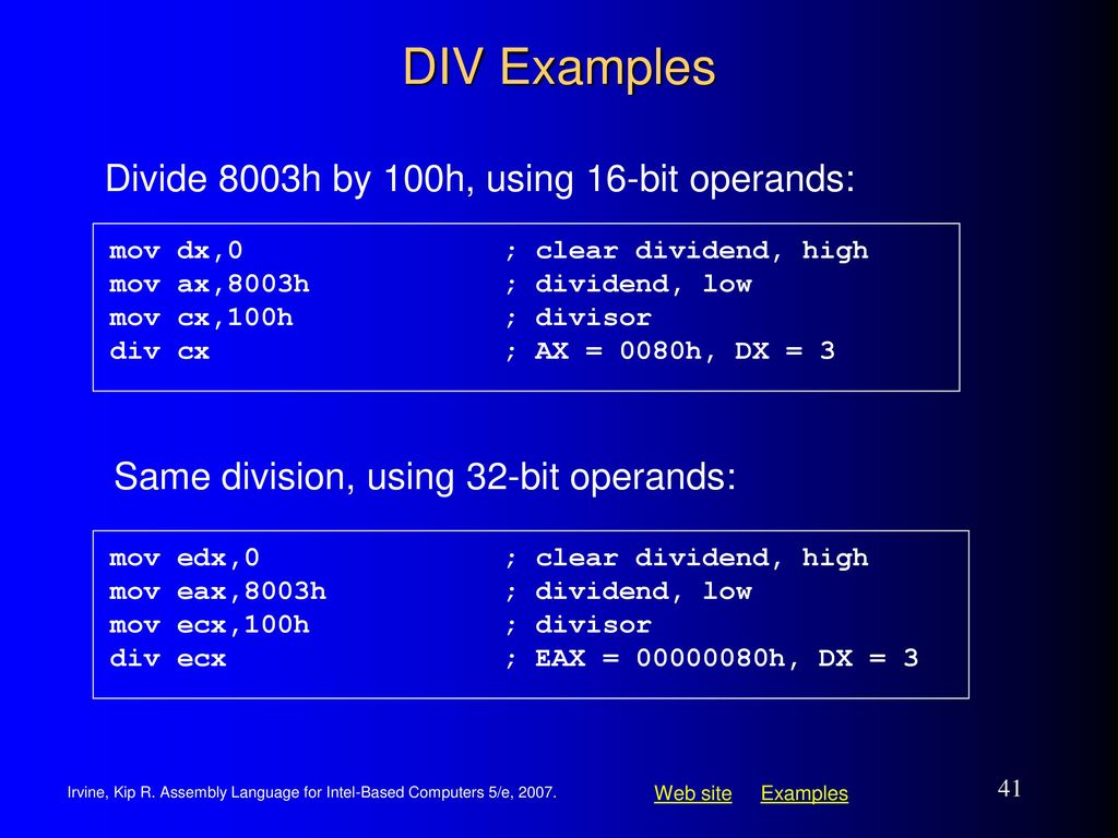 Using div. Div ассемблер. Div Assembler пример. Деление в ассемблере. Div ассемблер EAX.