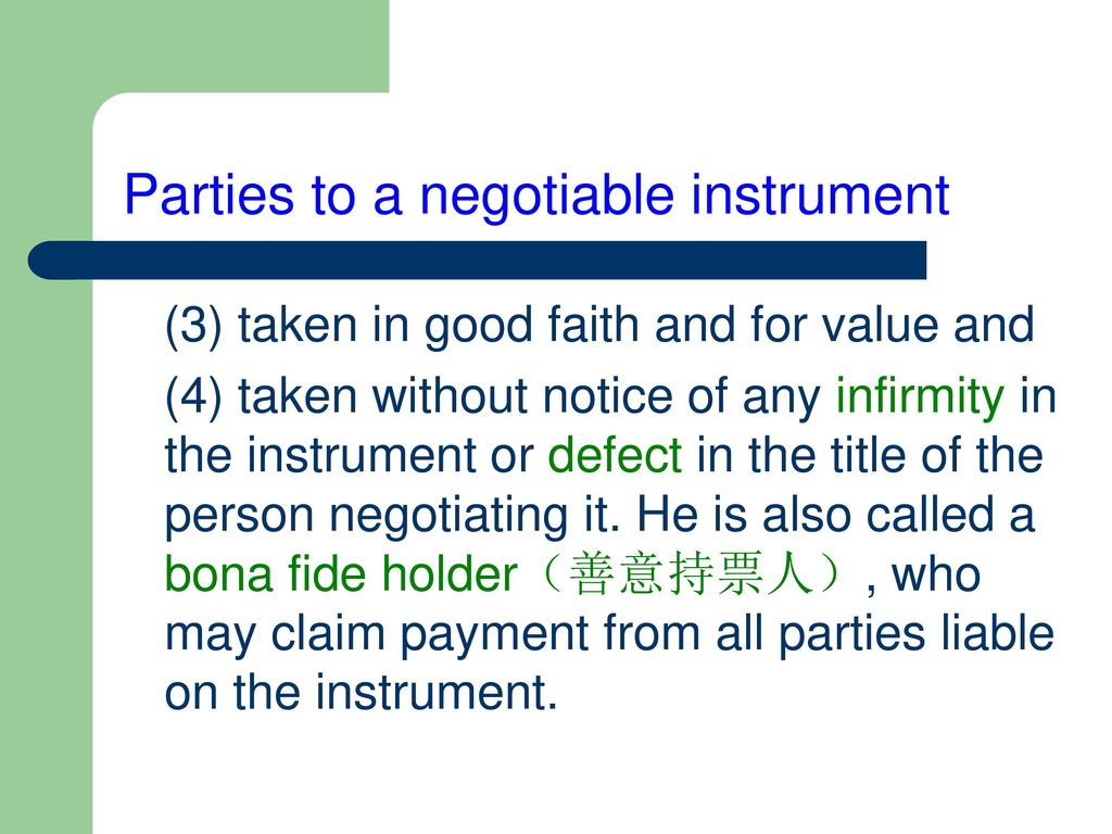 Parties to a negotiable instrument