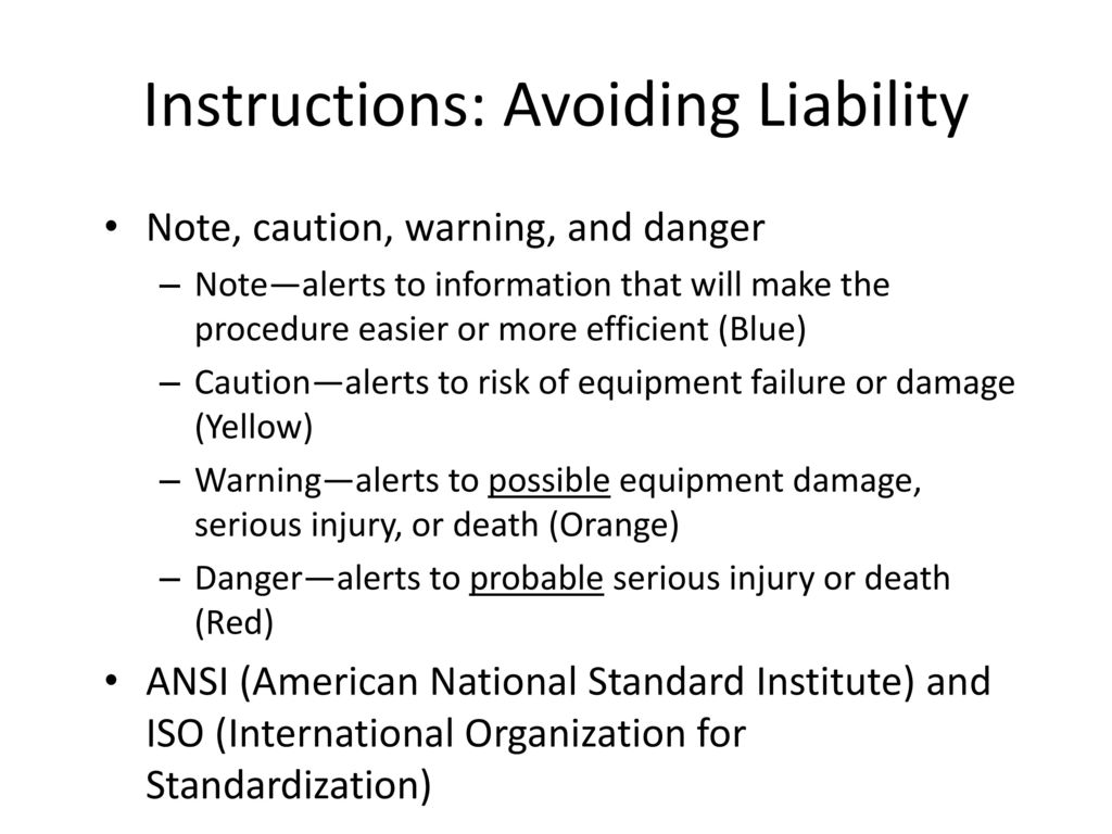 Instructions: Avoiding Liability