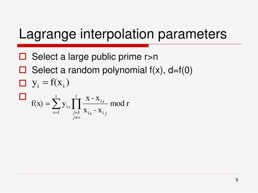 Lagrange interpolation parameters