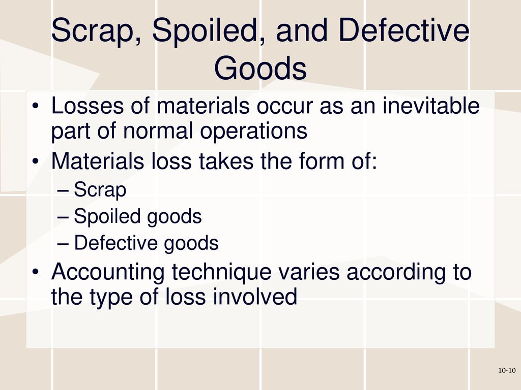 Scrap, Spoiled, and Defective Goods