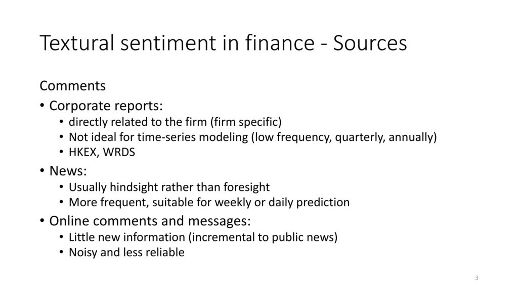 Textural sentiment in finance - Sources
