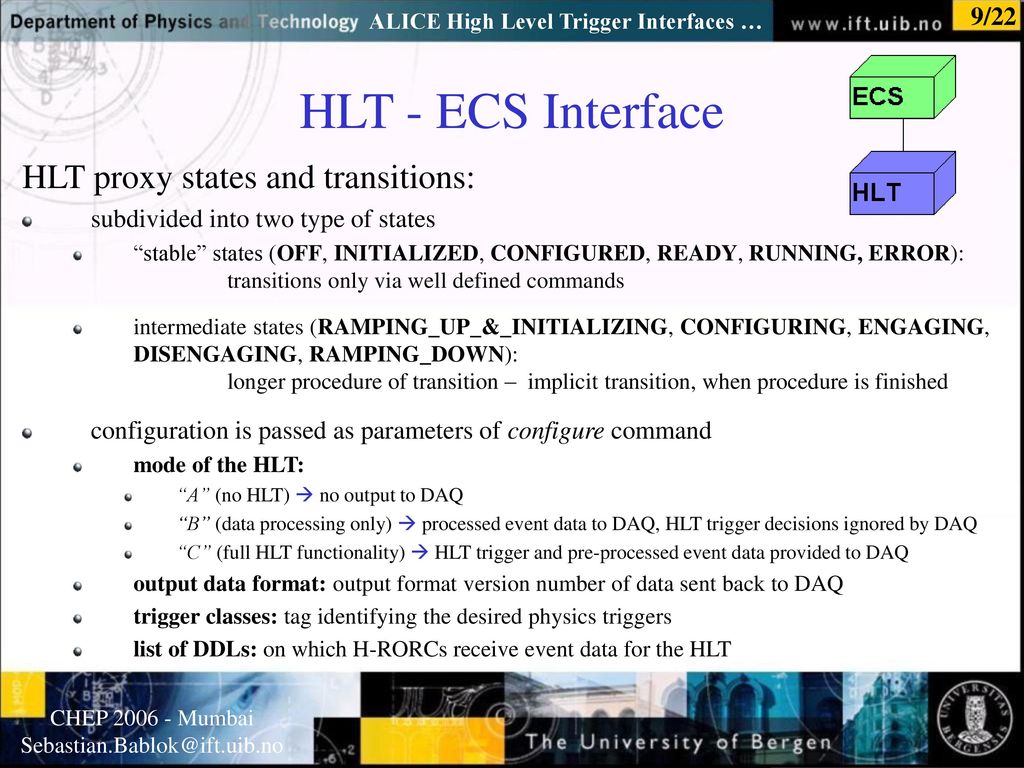 HLT - ECS Interface HLT proxy states and transitions: