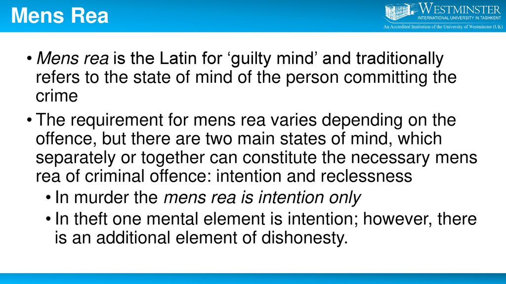 Criminal Law Lecture 3: Elements of Crime. Mens Rea - ppt download