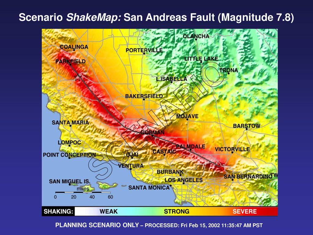 Scenario ShakeMap: San Andreas Fault (Magnitude 7.8)