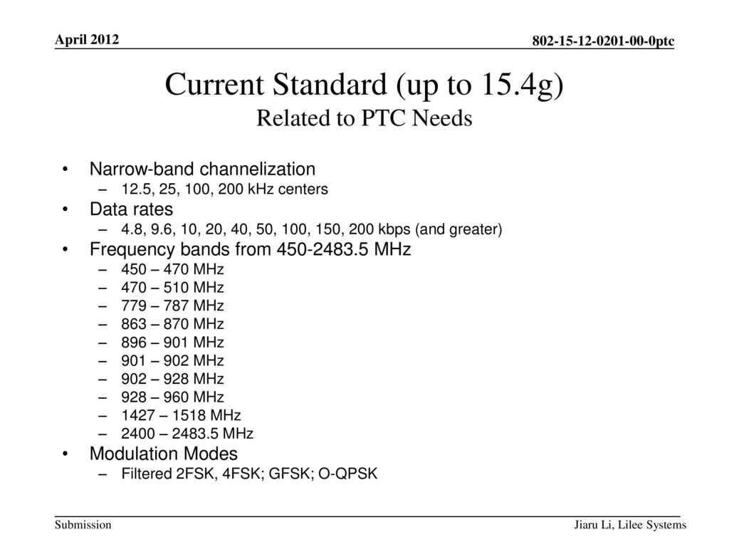 Current Standard (up to 15.4g) Related to PTC Needs