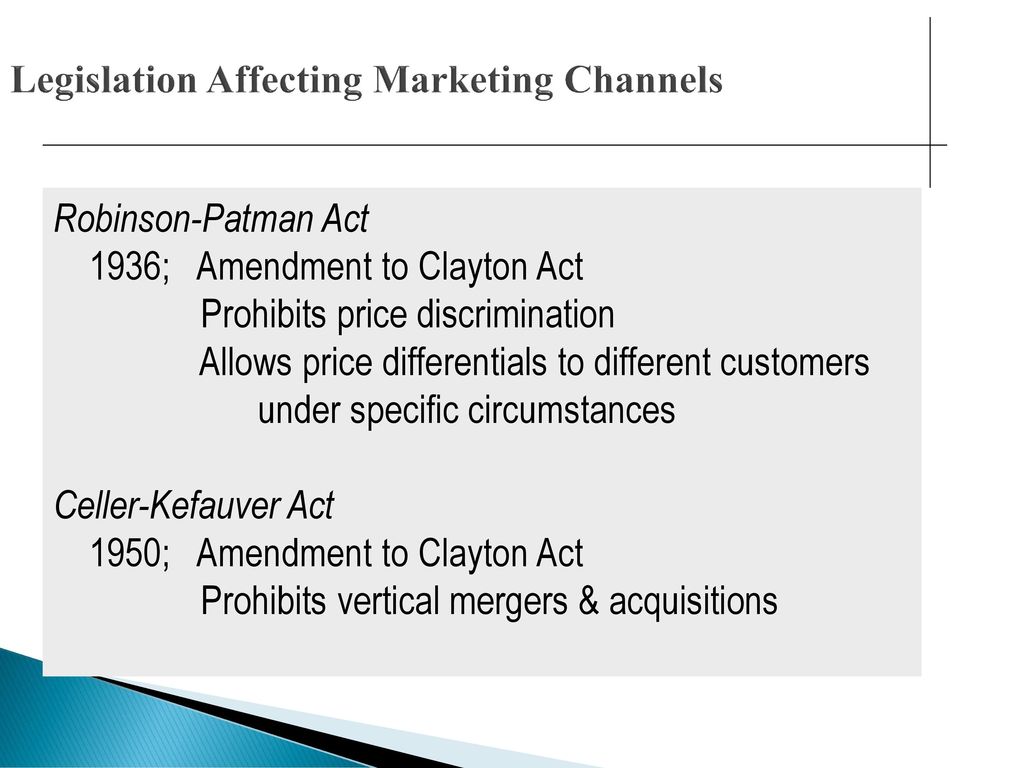 Legislation Affecting Marketing Channels