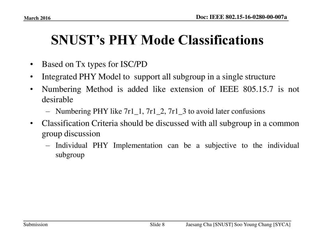 SNUST’s PHY Mode Classifications