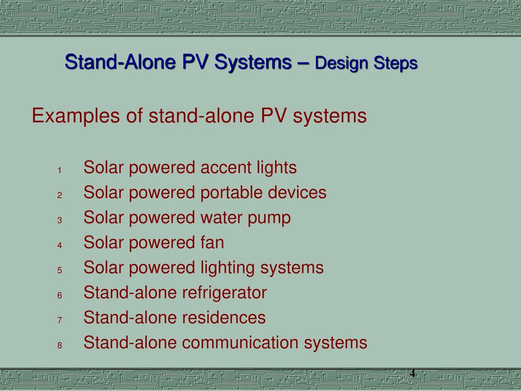 Photovoltaic Systems Engineering Session 15 Stand Alone Pv