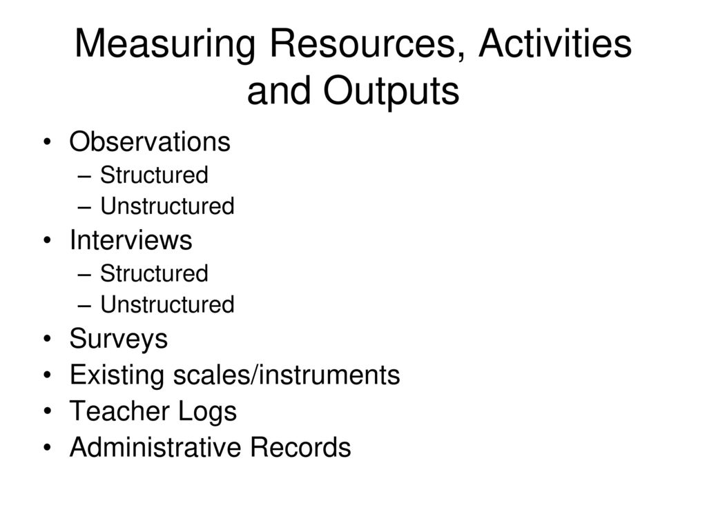 Measuring Resources, Activities and Outputs