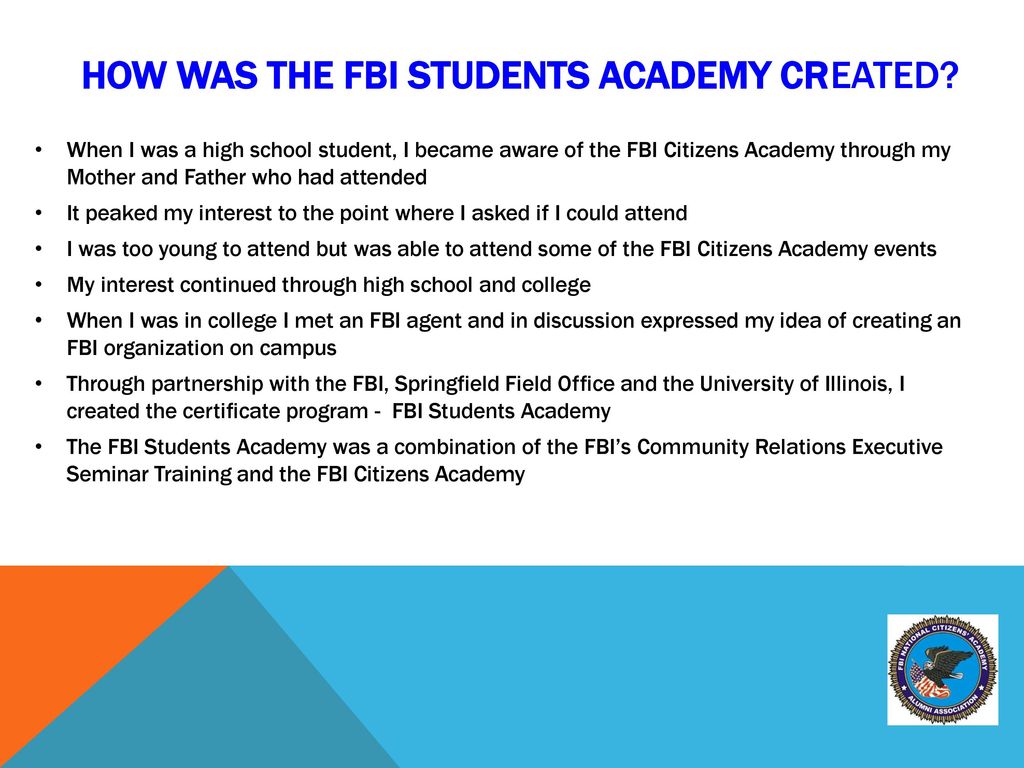 HOW was THE FBI STUDENTS ACADEMY CREATED