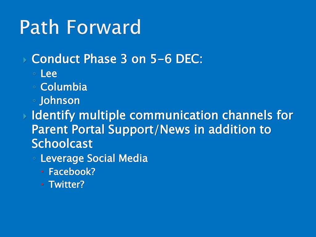 Path Forward Conduct Phase 3 on 5-6 DEC: