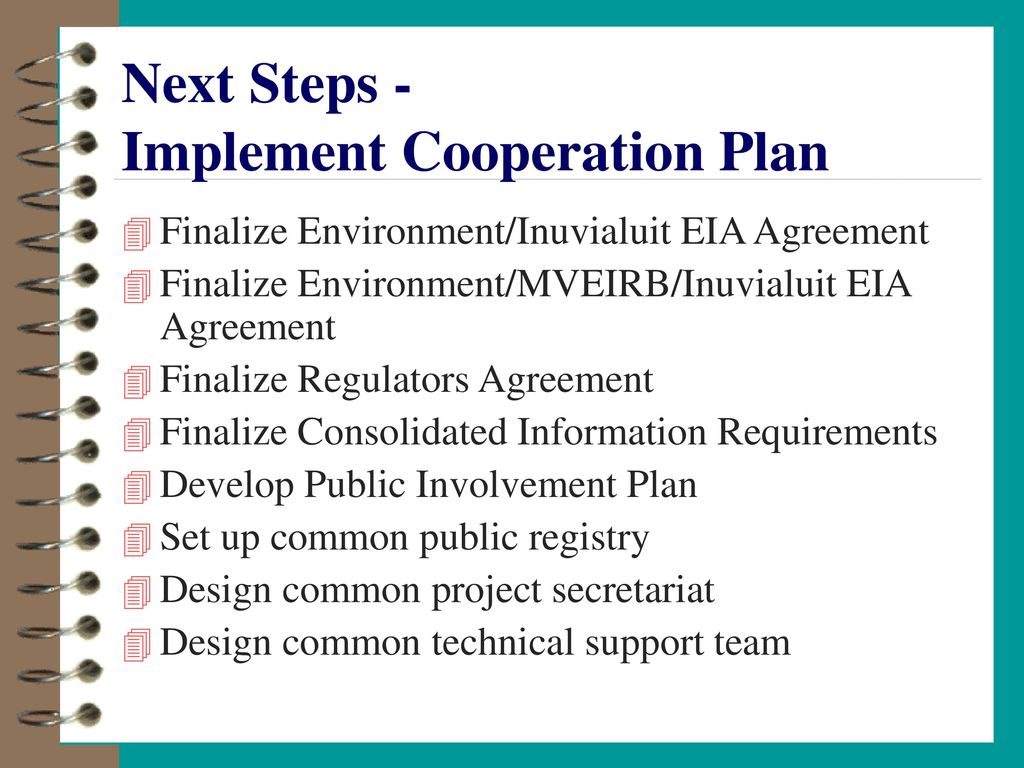 Next Steps - Implement Cooperation Plan