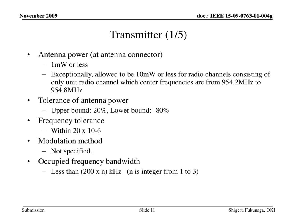 Transmitter (1/5) Antenna power (at antenna connector)