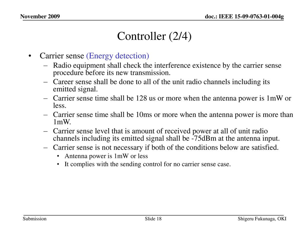Controller (2/4) Carrier sense (Energy detection)