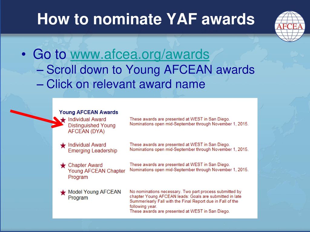 Young AFCEAN/Women Appreciation Awards Nomination Process - Ppt Download