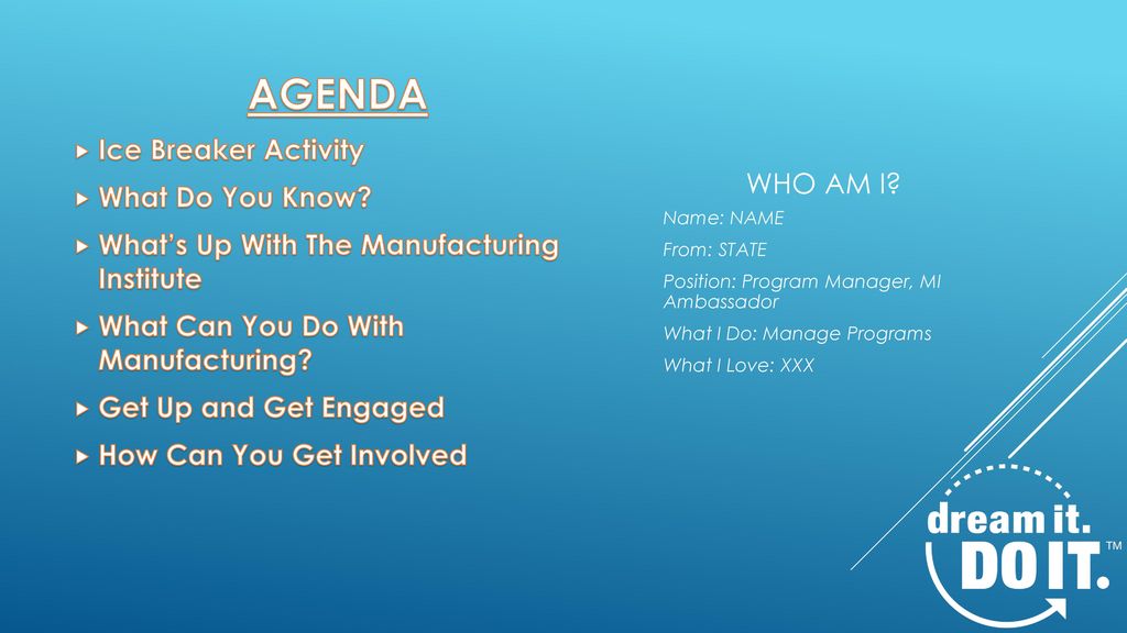 AGENDA Ice Breaker Activity What Do You Know Who am I